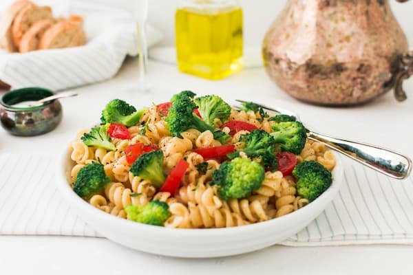 Healthy vegetables pasta in tomato sauce